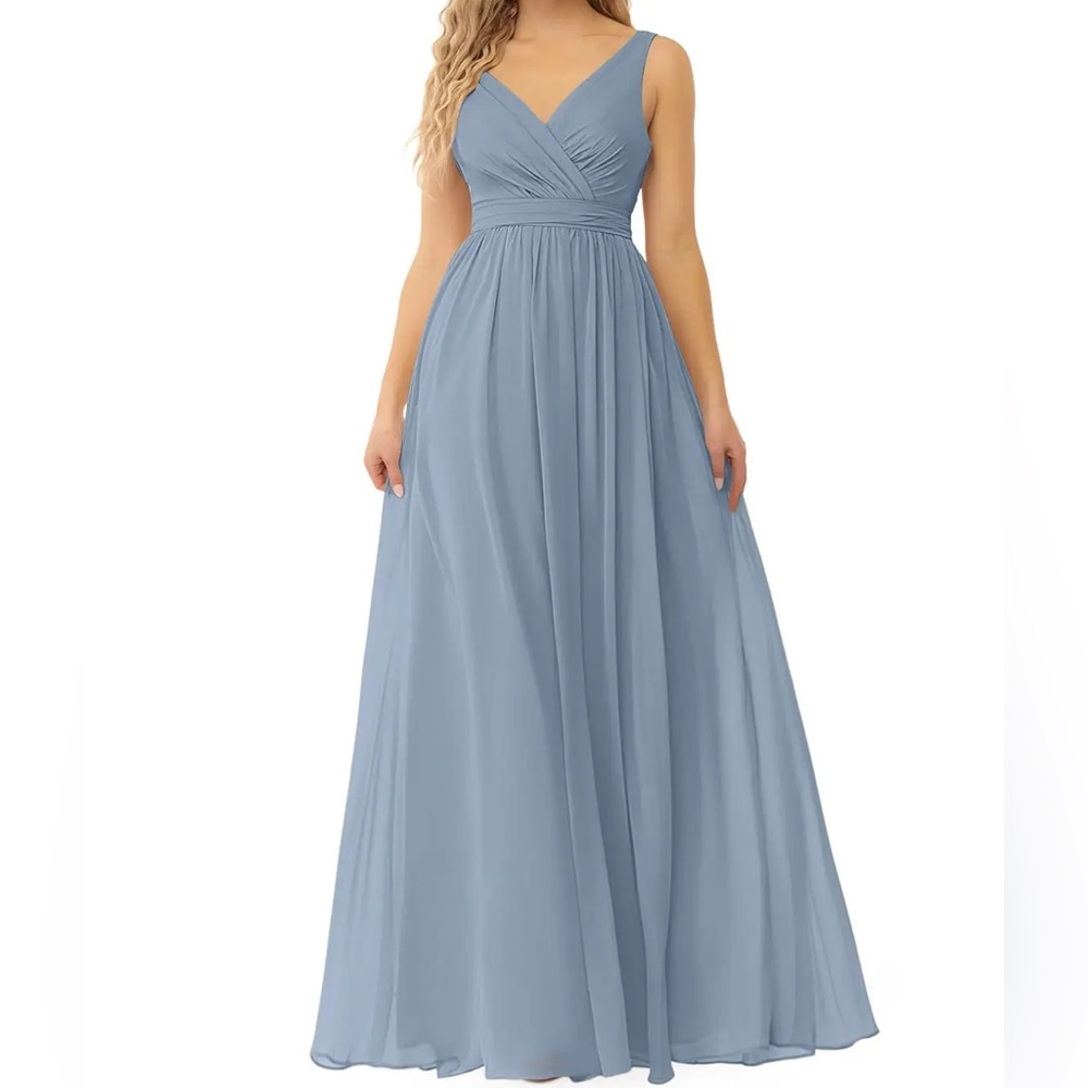 NWTs AZAZIE Kora Dusty Blue A-line Pleated Chiffon Sleeveless Bridesmaid Dress